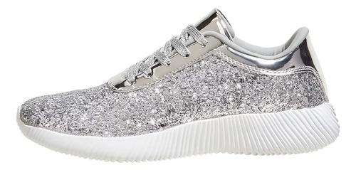 Tenis Para Mujer Lucky Step Plata Con Brillos, Moda Casual, Zapatos Deportivos Ligeros Y Cómodos | Meses sin interés