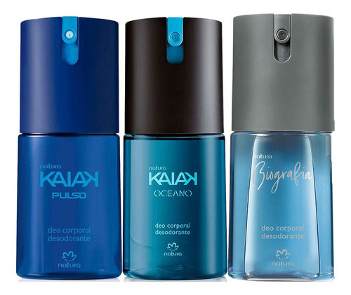 Kit Perfume Deo Corporal Biografia Tradicional + Kaiak Pulso + Oceano Masculino Da Natura 100ml