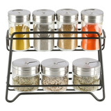 Set 7 Especiero Vidrio Cocina Con Rack 2 Niveles Multif.