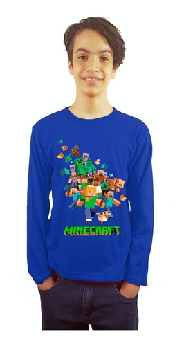 Polera Minecraft Niños Manga Larga Estampada Dtf Cod 0002