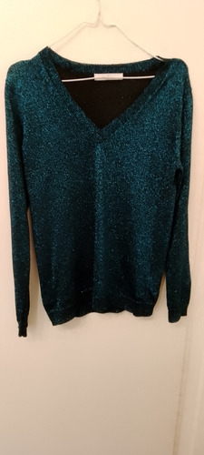 Sweater Azul Metalizado Talle M Marca Ch