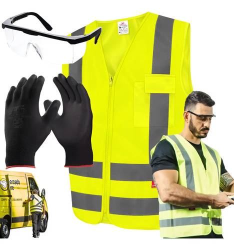 Kit Epi Colete Refletivo Entregador Luva Proteção Oculos Ca | MercadoLivre