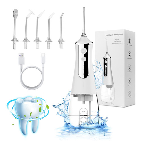 Irrigador Bucal Portátil Flosser De Agua Con 5 Puntas Chorro