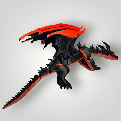 Dragón Articulado Juguete Impreso 3d Negro Rojo 24cm X 15cm