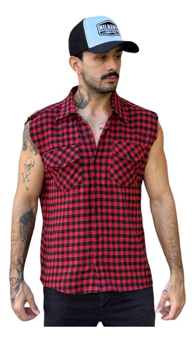 Camisa Regata Xadrez Flanela Slim Masculina Country Lenhador