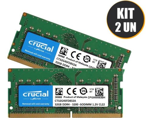 Kit Memória Note Ddr4 64gb 3200mhz (2x32gb) 1.2v Crucial Nfe