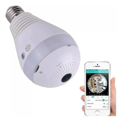 Lampara Wifi Led Ip Camara Hd 360° Ojo Pez Espia Graba Mic