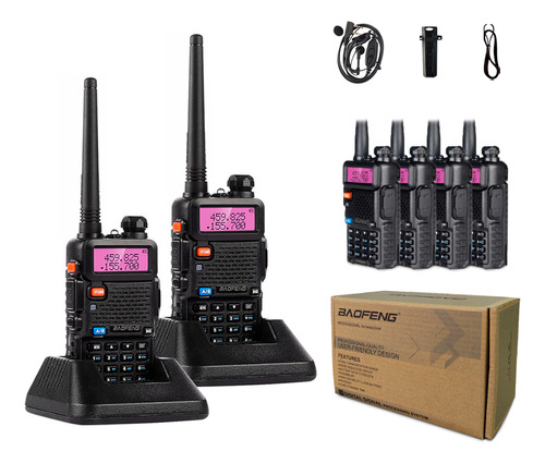 Kit 6 Radio Comunicador Ht Walk Talk Baofeng Dual Band Uv-5r
