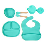 Set Vajilla Bebe En Silicona Kit Alimentacion Plato Babero