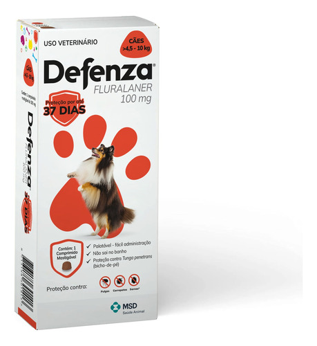 Defenza 100mg 4,5-10kg Antipulgas Carrapatos E Sarna Msd