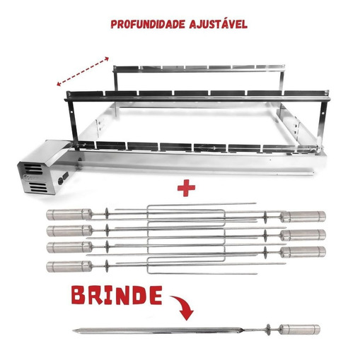 Churrasqueira Grill Giratório 7 Espetos 100cm Motor Esquerdo