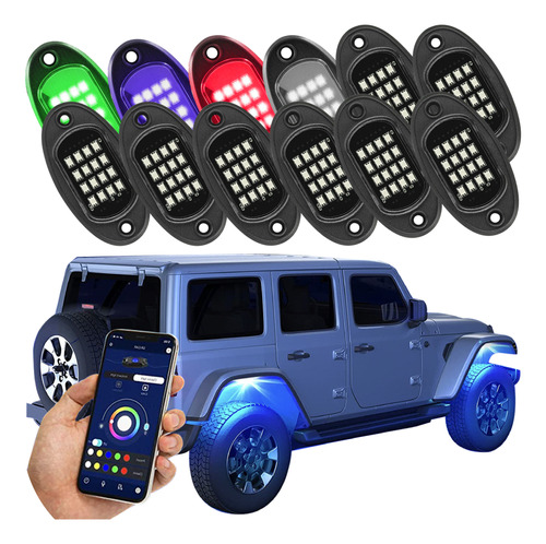 12 Luces Led Rgb Rock Light Bluetooth Jeep Rzr Offroad Autos