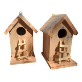 Set X 2 Casitas Para Pajaros De Madera Con Escalera 15x20x20