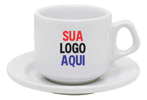 Jogo De Xícaras Pires Café Personalizada Porcelana Logo 6 Un