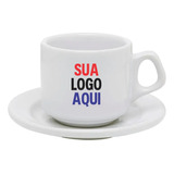 Jogo De Xícaras Pires Café Personalizada Porcelana Logo 6 Un