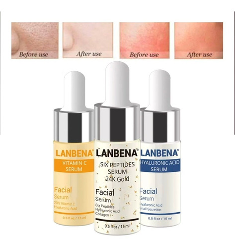 Lanbena Kit 3pz Serum Ácido Hialuronico 6péptidos Vitamina C