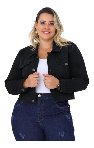 Jaqueta Jeans Feminina Plus Size Casaco Cropped Curta Blusa