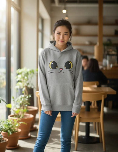 Sudadera Estilo Hoodie Cara Lindo Gatito Mirada Tierna Cats