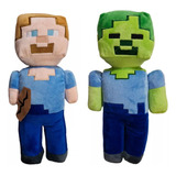 Kit Muñecos Peluche Kawaii Minecraft Steve Y Zombie 