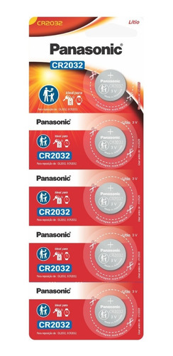 Bateria De Lithium Botão Cr 2032 Panasonic - Tira C/5