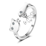 Anillo De Gato Pez Ajustable Ring Gatito Cat Gata 925 Plata