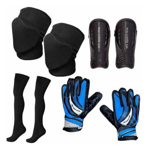 Kit Joelheira Premium Caneleira Meião Luva Goleiro Infantil