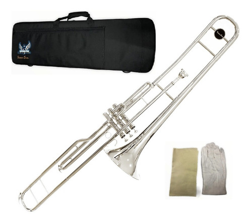 Trombon Embolos Sibemol Niquelado Estuche Boquilla Kit Limpieza Silvertone Sltb010 Envio Inmediato 