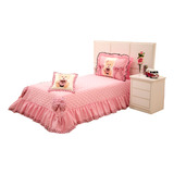 Kit Cobre Leito Solteiro P/ Menina Infantil Lhama Rosa C/ 3 Pç + Cortina