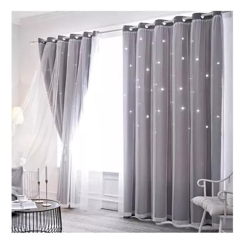 Cortinas Tela Visillos Con Estrella Destello 150x240 2 Paños