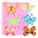 Molde Silicona 6 Mariposas Fondant Porcelana Fria Color Rosa