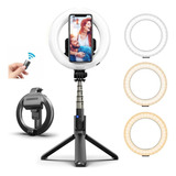 Bastão De Selfie E Tripé Com Ringlight Prático Bluetooth 