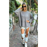 Maxi Sweater Oversize Manga Semi Oxford Talle Especial Mujer