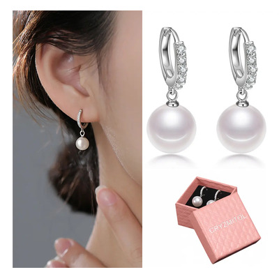 CRYZMITOL 2pzs Aretes Perlas Plata Niñas Mujer,Accesorios Joyeria Regalo, Regalos para mamá, regalos del Día de la Madre | Envío gratis