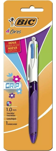 Caneta Esferográfica Retrátil Grip 4 Cores Fashion Bic Cor Da Tinta Colorido Cor Do Exterior Roxo/branco