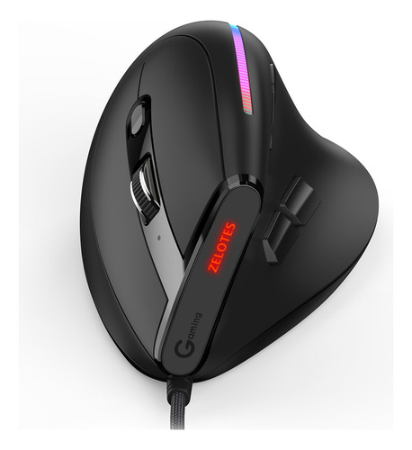 Mouse Vertical Zelotes T-50 Con Cable, 9 Teclas Rgb, Óptico