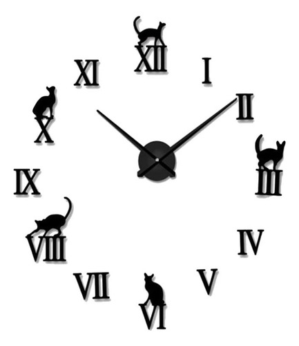 Reloj 3d Grande De Numeros Romanos Con Gatos 1m