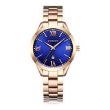 Reloj Metálico Elegante Casual Curren Para Mujer Color Del Bisel Rose Blue