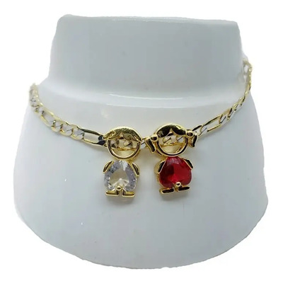 Pulsera De Niña Rosa Y Niño Blanco De Oro Laminado + Q48 6 Cm 18 Cm Dorado