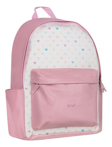 Mochila Brw Escolar Diseño Eco Cuero Corazones Diseño De La Tela S2 Rosa Mc0620