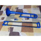 Trombón Plástico Pbone Azul Boquilla Clef 12c C/ Funda