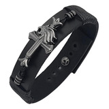 Pulseira Masculina De Couro Legítimo Leão Ajustável