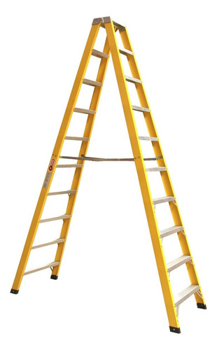 Escalera Plegable Fibra De Vidrio Doble Lado 304 Cm 150 Kg Color Amarillo