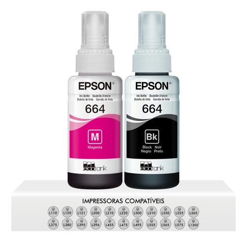 Kit Tintas T664 Original 1 Preta 1 Magenta Epson L355 L365