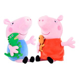 2pzs Peluches Peppa Pig Y George Con Dinosauro Teddy 40cm