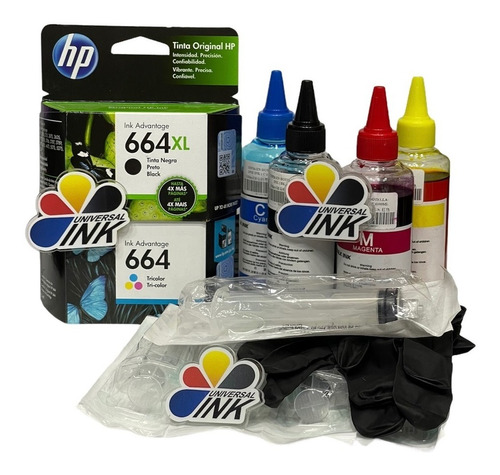 Cartuchos Hp 664xl N Y 664c Estandar Original+kit De Recarga