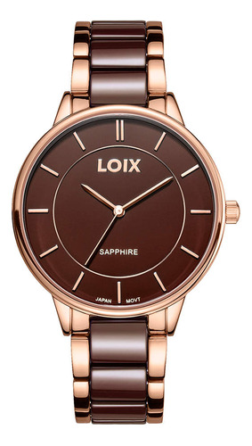 Reloj Loix Mujer La2112-5 Oro Rosa Con Café, Tablero Café