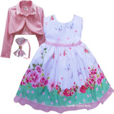 Vestido Infantil Floral Jardim Encantado Chuva Benção Bolero