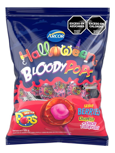 Chupetín Con Chicle Bloody Pops Halloween Mister Pops 24 U