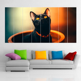 Cuadro Poliptico Gato Negro Mascota Animal Art Xxl 192x100cm