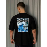 Camiseta Oversize Estampada Waves - Gimnasio/lifestyle